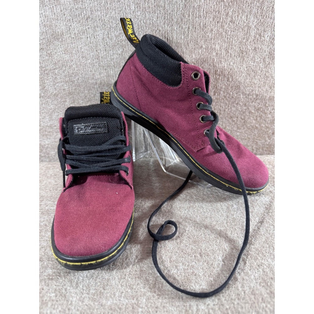 Dr Martens Belvon Boots Women 6 Burgundy Canvas Lace Up Ankle Boots Grunge